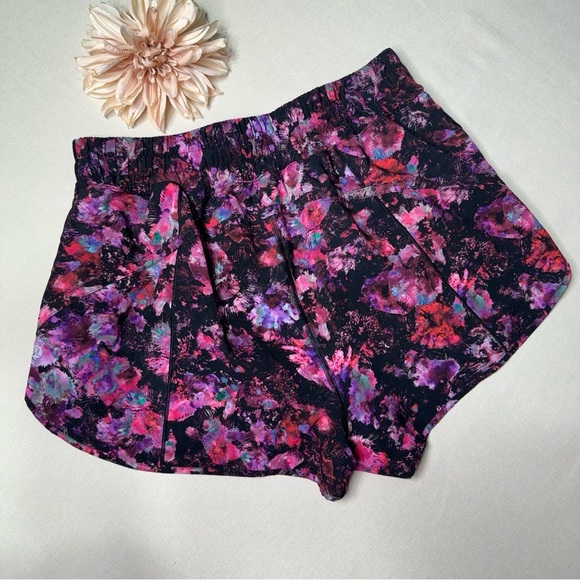Lululemon Track That High Rise Athletic Shorts Pink Fluoro Floral Multi 12 - Picture 7 of 10